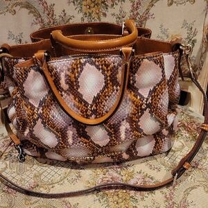 Dooney & Bourke Brown and Tan Snake Print Shoulder Bag